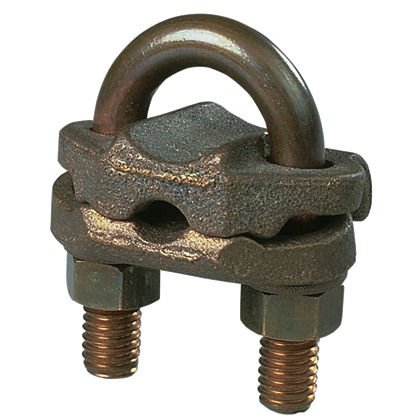 Bronz topraklama kelepçesi, U-cıvata, 2/0 SOL-250 kcmil bakır iletken boyutu aralığı, 6'' (152.4mm), demir boru boyutu.