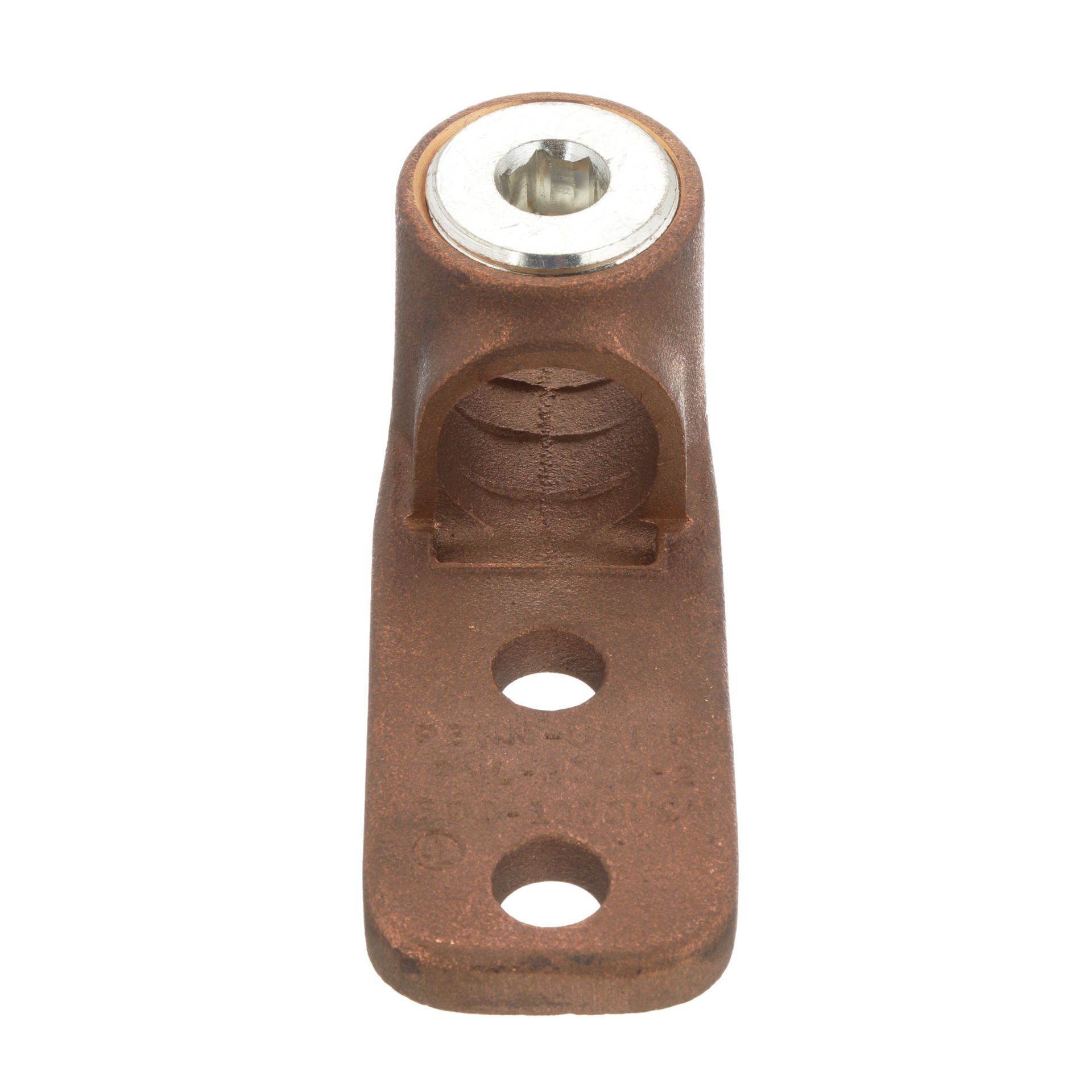 İki delikli, bakır, tek kovan, düz dil çıkıntısı, 500 - 1000 kcmil, 1/2 (12,7 mm) içinden saplama deliği.