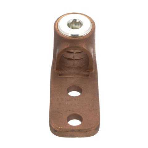 İki delikli, bakır, tek kovan, düz dil çıkıntısı, 500 - 1000 kcmil, 1/2 (12,7 mm) içinden saplama deliği.
