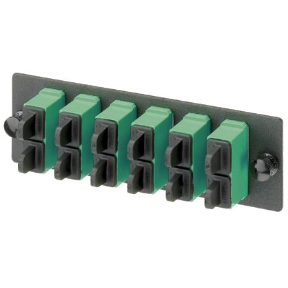 SC APC FAP zirkon dioksit seramik bölünmüş kollu dört SC APC dupleks sahip tekli fiber optik adaptörler (yeşil) ile yüklendi.