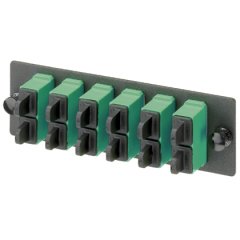 SC APC FAP zirkon dioksit seramik bölünmüş kollu dört SC APC dupleks sahip tekli fiber optik adaptörler (yeşil) ile yüklendi.