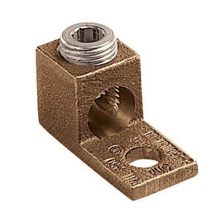 Tek bir delik, bakır, tek kovan, düz dil çıkıntısı, 500 - 1000 kcmil, 1/2 (12,7 mm) içinden saplama deliği.