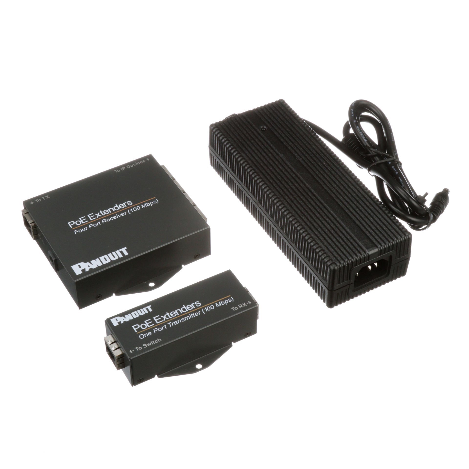 PoE Genişleticileri Kiti, 1 port Verici ve 4 port Alıcı Kutusu, 110 W Güç Kaynağı, No Güç Plug dahildir