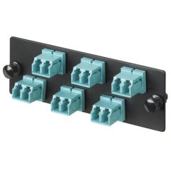 LC 10Gig ™ OM3 / OM4 FAP zirkon dioksit seramik bölünmüş kollu altı LC 10Gig ™ Dubleks Çoklu fiber optik Adaptörleri (Aqua) ile yüklendi.