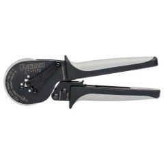 yalıtılmış ve yalıtımlı tek telli Ferüllü ve 23-10 AWG ile (2 x 0.25mm² - 2x 6mm²) - (16 mm² 0,08) izole ikiz yüksükleri 28-5 AWG Kare profili ile Döngüsü Yüksük sıkma aleti kontrol edilir. Aracı doğru konumlandırmayı garanti etmek için konum belirleyici 