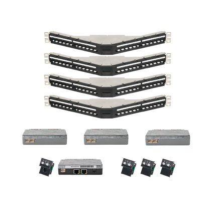 standart konfigürasyonlarda, bu 96 bağlantı modüler akıllı panel kiti içeren dört açılı PanView iQ ™ Patch Paneller (PVQ-MIQAPU24), ara yüz birimi ile bir PanView iQ ™ Panel Yönetici ve genleşme noktası kabloları ile üç PanView iQ ™ Genişleme Modülleri ve