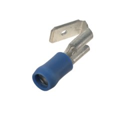 titreşime dayanıklı bindirme kesme pirinç ve kalay kaplama mesafesindedir. Mavi vinil mahfaza içinde yalıtımlı varil. Bu 0.25 x 0.032'' bir sekme boyutuna sahiptir (6.3 x 0.8 mm) ve destekler 16-14 AWG (1.5-2.5 mm²) bir tel aralığı. Bu 0.88'' olan (22.4 m