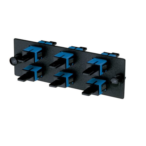 SC FAP fosforlu bronz bölünmüş kollu 6 SC simpleks modlu fiber optik adaptörler (Mavi) ile yüklendi.