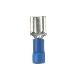 titreşime dayanıklı dişi bağlantı kesme pirinç ve kalay kaplama mesafesindedir. Mavi vinil mahfaza içinde yalıtımlı varil. Bu 0.187 x 0.032'' bir sekme boyutuna sahiptir (4.8 x 0.8 mm) ve destekler 16-14 AWG (1.5-2.5 mm²) bir tel aralığı. Bu 0.76'' olan (