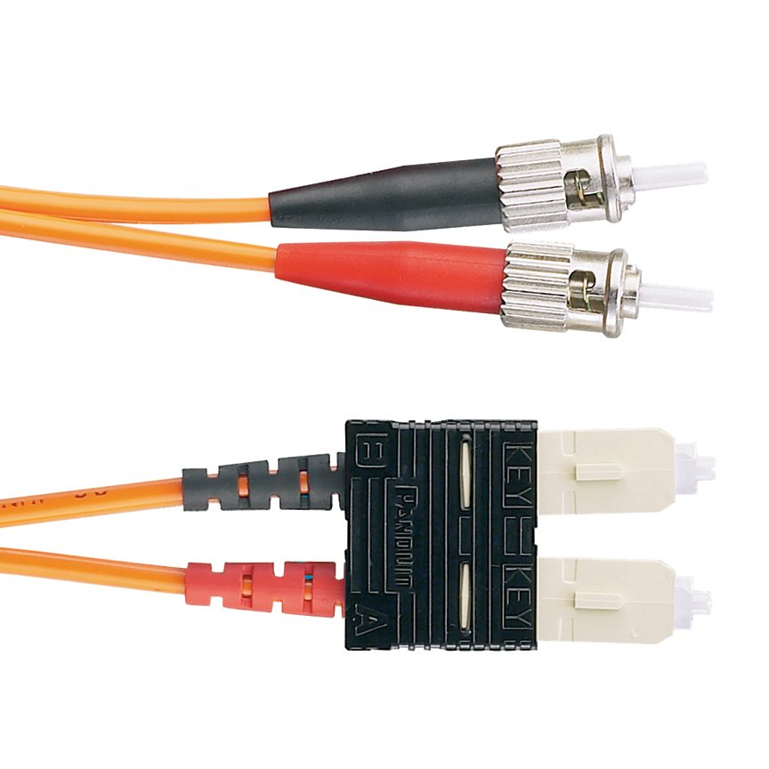 62.5 / 125 | mm - SC ST dubleks yama kablosu, 3mm ceketli kablo (bir ucundan diğer ucuna bir dubleks SC konektör iki ST konnektörleri) multimod.
