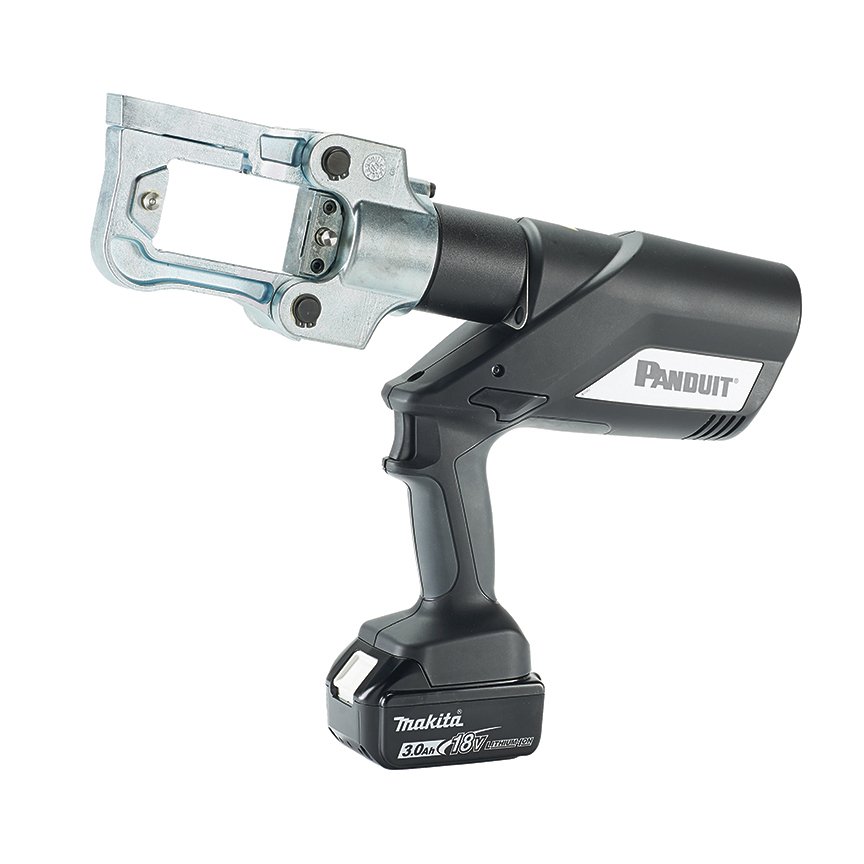 Panduit® BlackFin® Sıkma Aracı, kesikler Örs ve bir düğmeye sadece dokunarak yumruklar. 355 derece dönen çevirme tepeli sayesinde kafa, adaptörler ve kalıplar hızlı ve kolay dışarı değiştirmek kıvrım. Bu sıkma aracı 12 ton gücü vardır ve # 8 A kıvrım