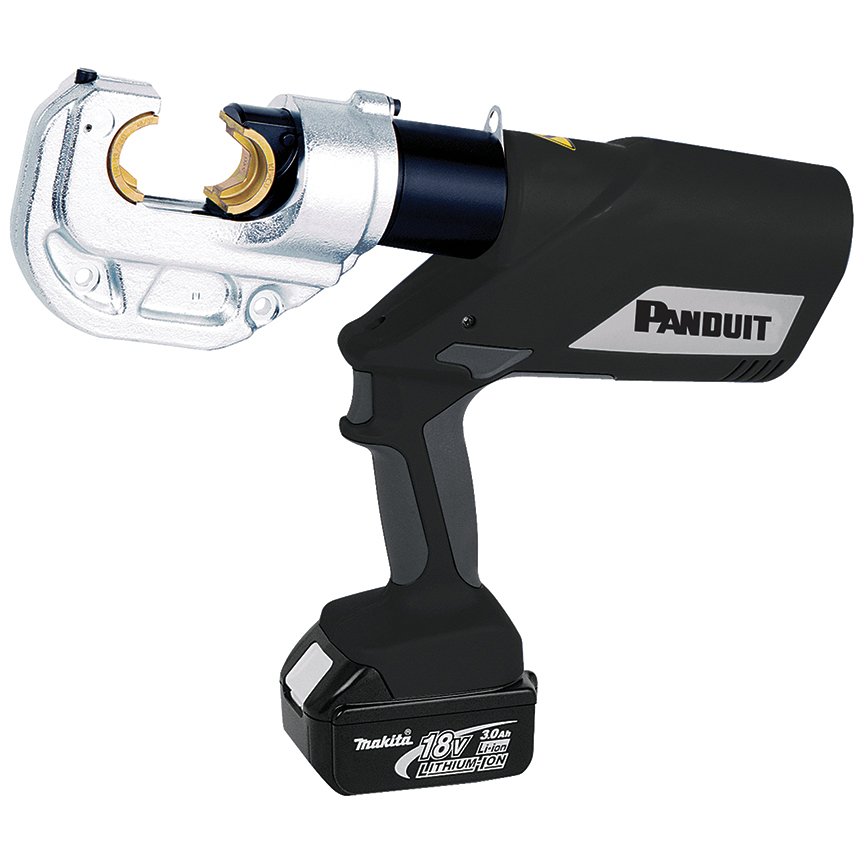 Panduit® BlackFin® Aracı Sıkma bir düğmeye sadece dokunarak Örs. Kalıplar daha hızlı ve kolay bir açık C kıvrım kafa dönen bir 355 derece sayesinde dışarı değiştirin. kıvrım aleti 12 tonluk bir güce sahip olur ve 8. AWG kıvrım - 750 kcmil bakır kodu, 8. A