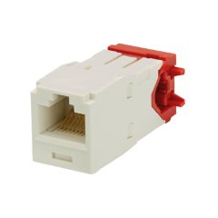 Kategori 5e, RJ45, 8-konumu, 8 telli evrensel modülü. Dik açılı tel kap kablo modülünün sağ veya sol tarafa sona sağlar.