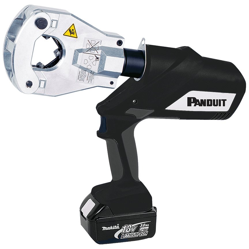 Panduit® BlackFin® 4 noktalı İndentör Dieless Aracı Sıkma bir düğmeye sadece dokunarak Örs. Teller hızlı ve kolay bir çevirmeli üst baş kıvrım dönen bir 360 derece ile sonlandırılabilir. kıvrım aleti 6.2 ton gücü vardır ve # 4 AWG kıvrımlarının - 750
