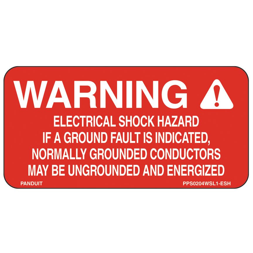 Güneş etiket, 2.0'' 'bir toprak hata gösterilir ise elektrik çarpması tehlikesi, normal olarak topraklanmış iletken topraklanmamış olabilir ve enerji', B (50.8mm x 101.6mm), uyarı başlığı H 4.0'' x (gösterge), polyester yapışkan, beyaz / kırmızı, 50 etike