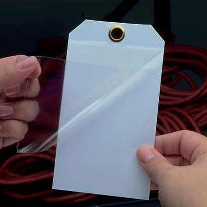 Kendi kendine laminasyon fotoğraf etiketi, 3.00'' poliester, kırmızı / siyah / beyaz, 5 etiketler paketi miktar H, sembol, yarı rijit vinil W 5.75'' x.