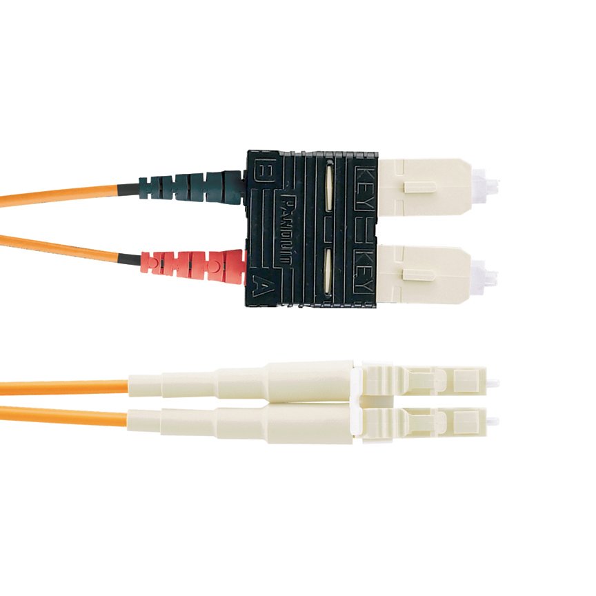 62.5 / 125 | mm - LC-modlu çift yönlü ara kablosu SC, 1.6 mm (bir ucu ve diğer ucunda bir çift yönlü LC konektörü üzerinde bir çift yönlü SC konnektörü) kablo gömlekli.
