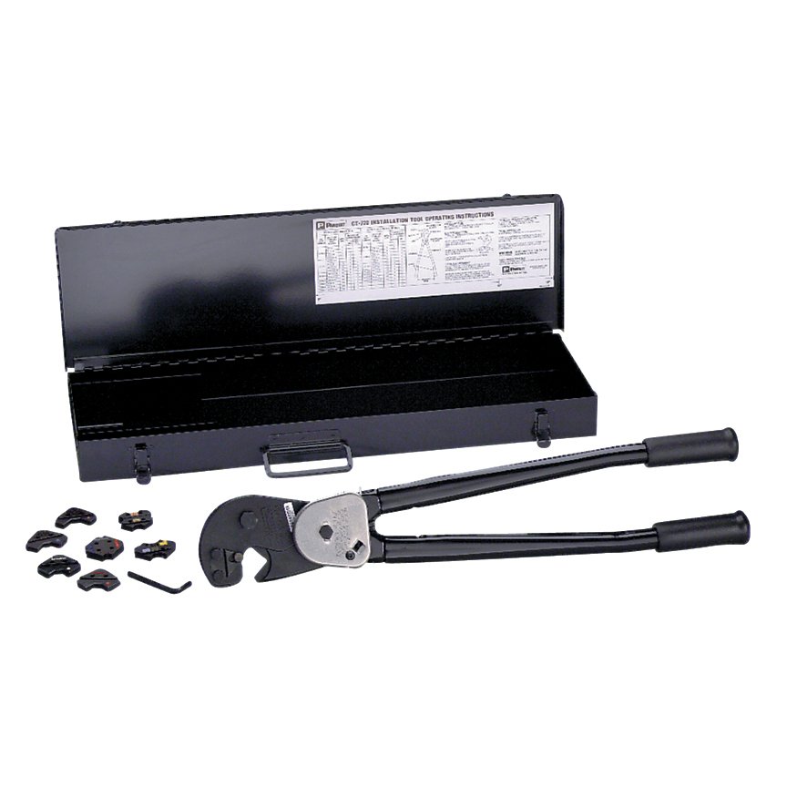 Üç dies.Includes ile temel araç kiti: AWG 8. yüklemek için • Üç kalıplar (CD-720-3 ile CD-720-1) - 250 kcmil bakır sıkıştırma konektörler • / depolama Taşıma çantası (Cı-720)