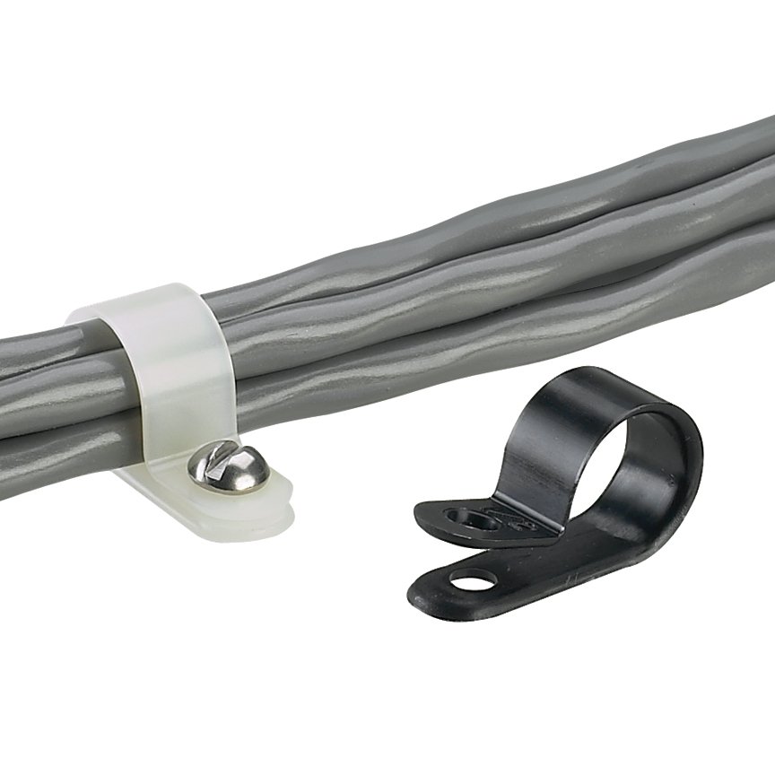 Sabit çaplı kablo kıskacı, 8. vida (M4), .38'' (9,7 mm) demet, siyah, standart paket.
