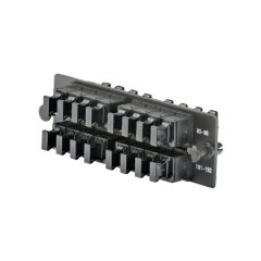 Opticom® MPO FAP ile yüklü on altı (16) anahtar-up / anahtar aşağı siyah Opticom® veya Opticom® QuickNet ™ Patch Paneller ve Fiber Kutuları, yatay olarak yönlendirilmiş MPO fiber optik adaptörler,.