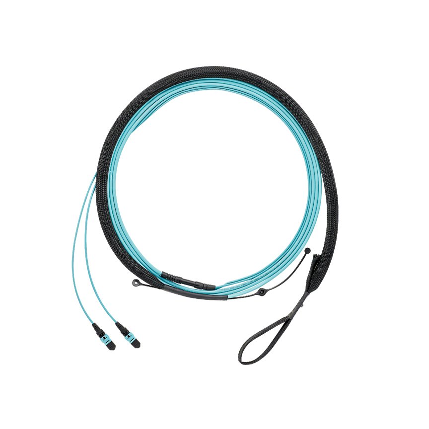 OM4, 12 fiber, kablo demeti kablo düzeneği olup, basınç 61 cm (24 inç) eşit koparma, Optimize IL LC dubleks kadın PanMPO, alan, 30 fit