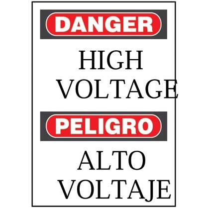 Poliester yapışkan işaret, 7.0'' , 'yüksek gerilim' / 'Alto Voltaje' (gösterge), polyester yapışkan, kırmızı ve siyah / beyaz, 1 işareti / kart, 1 kartı (İngilizce / İspanyolca), W, iki dilde tehlike H 10.0'' x / paketlemek.