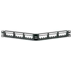 Mini Com Ultimate Kimliği etiket kapaklı siyah kapaklarla 24 portlu modüler açılı patch panel, (1RU). ETİKETLER AYRI SATILDI