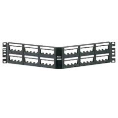 Mini Com Ultimate Kimliği etiket kapaklı siyah kapaklarla 48 portlu modüler açılı patch panel, (2RU). ETİKETLER AYRI SATILDI