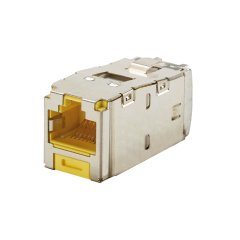 Kategori 6A, RJ45, 10 Gb / s, 8-konumunda, sarı, 8 telli genel yekpare kalkan siyah modülü korumalı.
