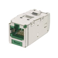 Anahtarlı, Kategori 6A, RJ45, 10 Gb / s, 8-konumunda, 8 telli genel yekpare kalkan yeşil modülü korumalı.