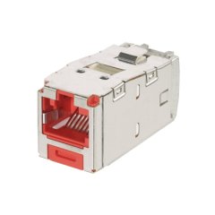 Anahtarlı, Kategori 6A, RJ45, 10 Gb / s, 8-konumunda, 8 telli genel yekpare kalkan kırmızı modülü korumalı.