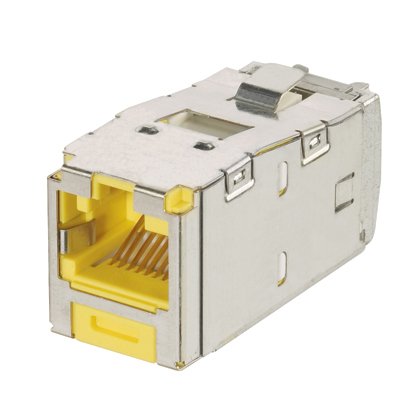Anahtarlı, Kategori 6A, RJ45, 10 Gb / s, 8-konumunda, 8 telli genel yekpare kalkan sarı modülü korumalı.