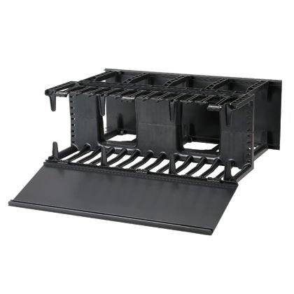 Panduit® NetManager® Yüksek Kapasiteli Yatay Kablo Manager maliyet-etkin bir biçimde düzenler ve herhangi bir standart EIA 19in (483mm), kabin veya dolap içinde bakır ve fiber ağ kabloları korur. Büyük ön parmak açıklıklar kolayca Kategori 6 ve 10G ca bar