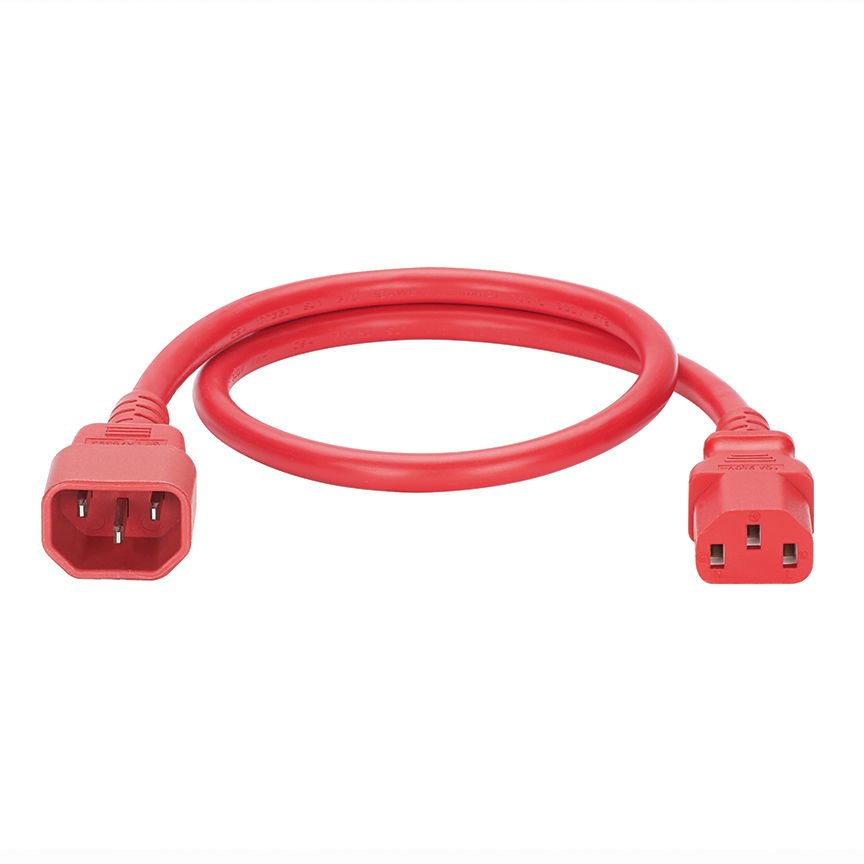 Olmayan Kilitleme Güç Kablosu, IEC C13 IEC C14 - 2 fit (0.6 metre), 10 Paketi, Kızıl.