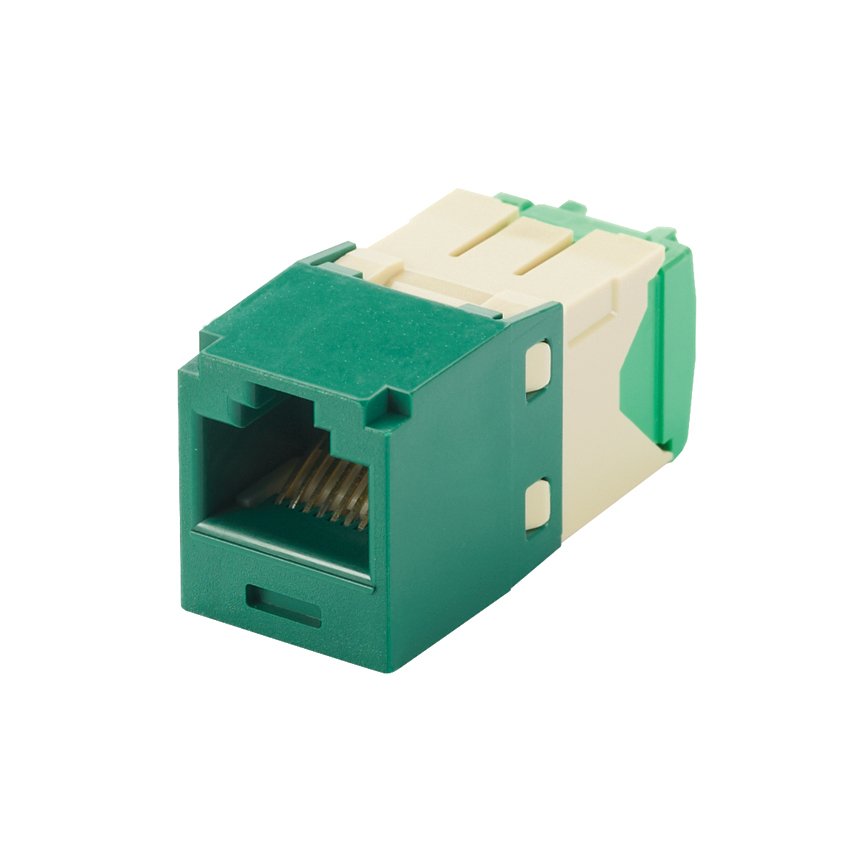 Kategori 6, RJ45, 8-konumunda, 8-tel, 28/30 AWG genel modülü. Yeşil.