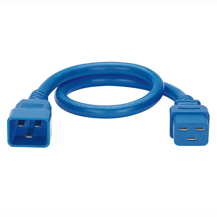Olmayan Kilitleme Güç Kablosu, IEC C19 IEC C20 - 2 fit (0.6 metre), 10 Paketi, Mavi.