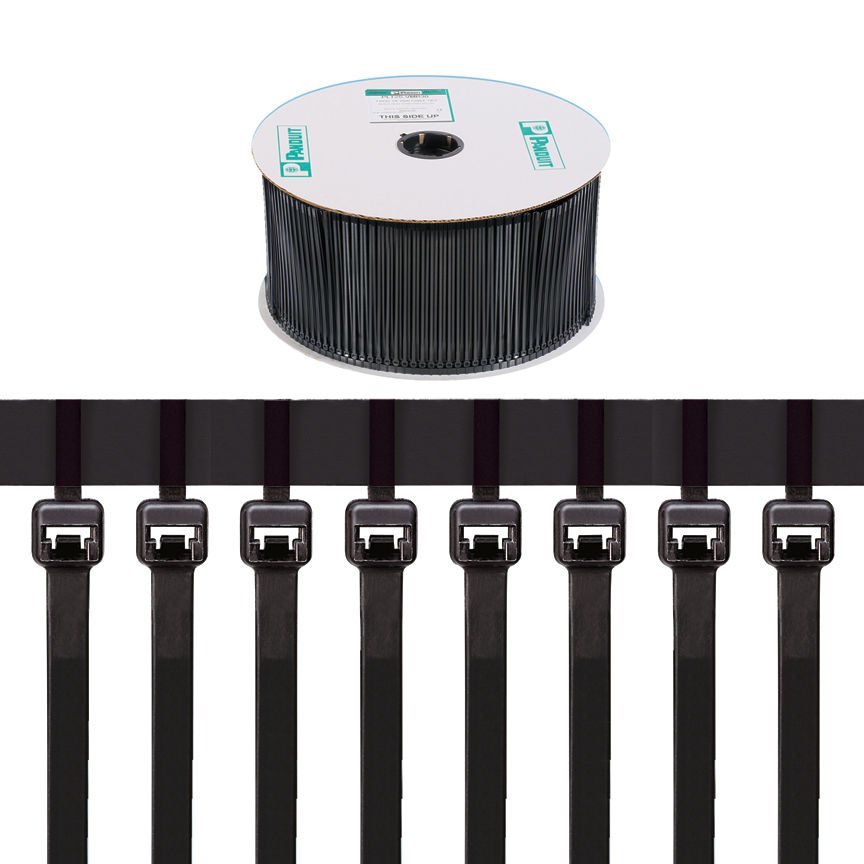 PAT2S sistemi, standart kesiti, 8.1 (206 mm'ye kadar) uzunluk, hava şartlarına dayanıklı naylon 6.6, siyah için makara Fed kablo bağı.