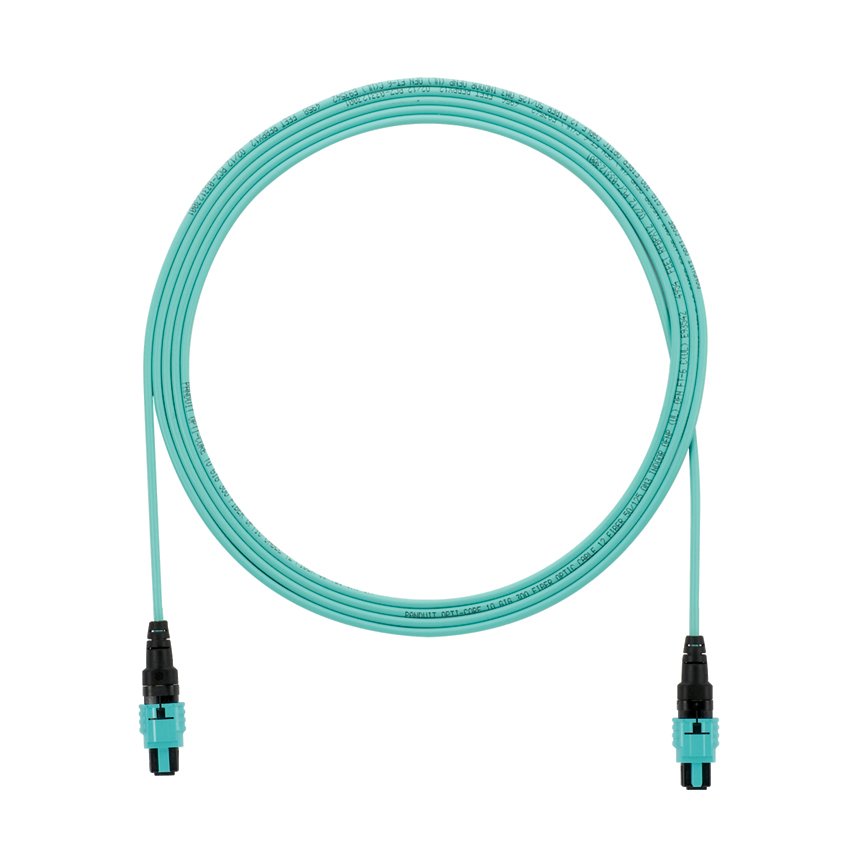 OM4 12 lif, optimum ara bağlantı kablosu düzeneği, düşük duman sıfır halojen (LSZH) alan, PanMPO bir çekme gözle PanMPO dişi, Yöntem A, Optimize IL, dişi, Su, 1 metre