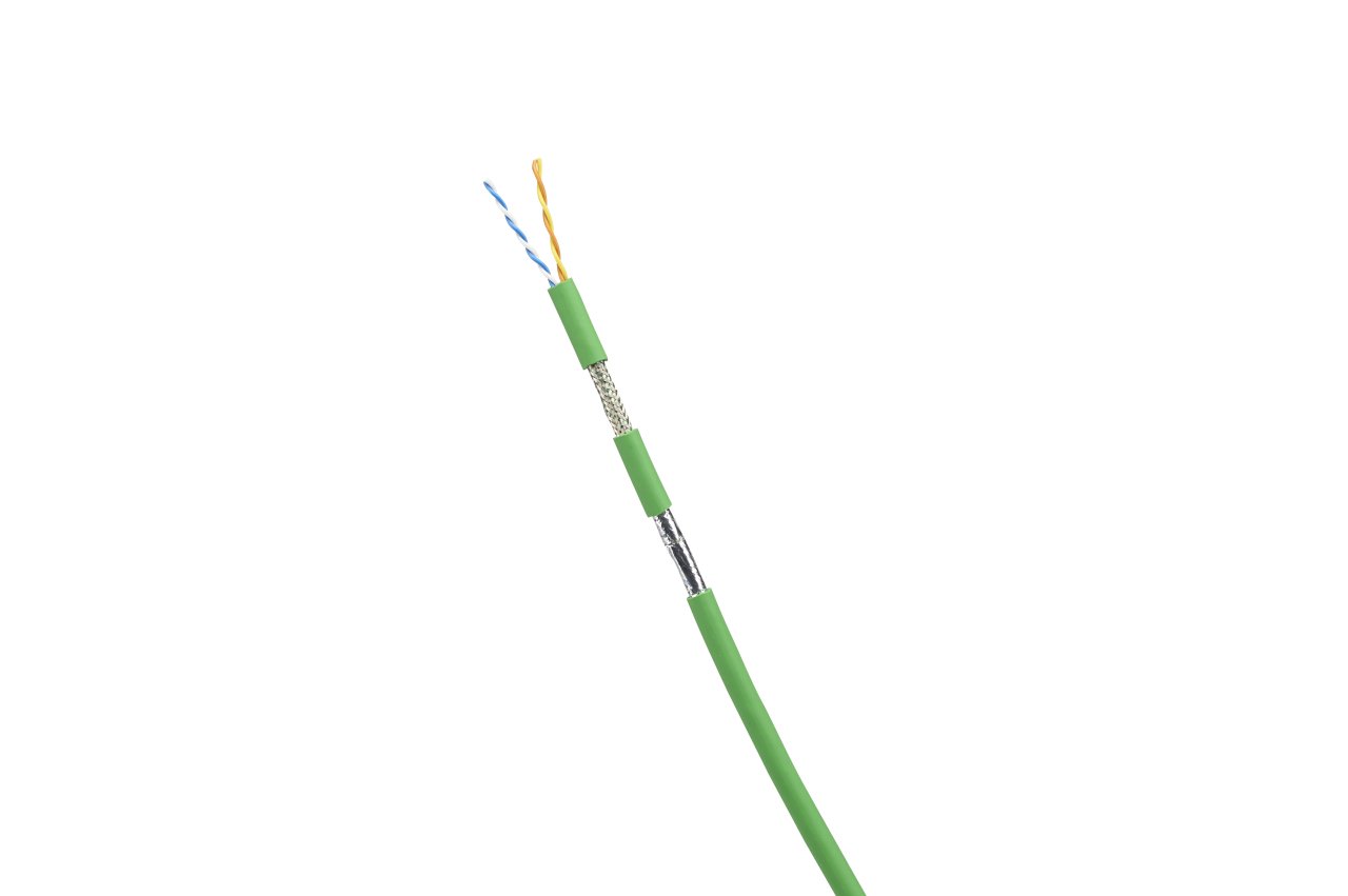 Bakır Kablo, Endüstriyel Profinet Cat 5e, 2-çift, 22 AWG Katı, dayanıklı 600V alan SF / UTP, PLTC, CM / CMX, Yeşil, yağ ve güneş, 1000 ft / 305 Mt kutusu