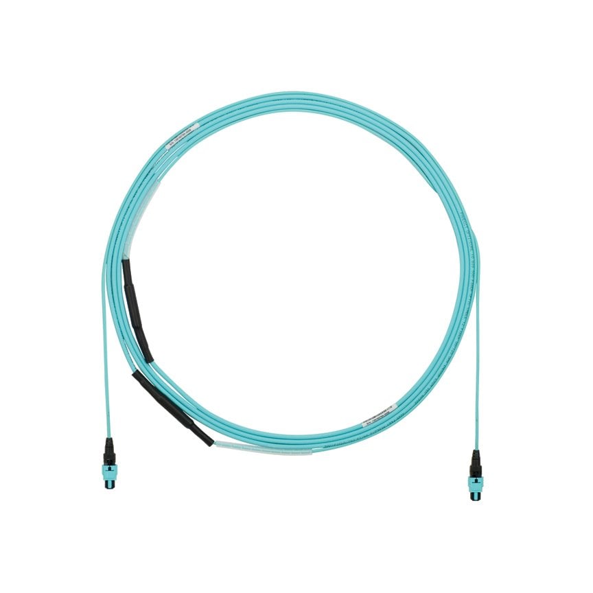 OM4 12 fiber, kapalı, küçük çaplı gövde kablo düzeneği olup, Plenum PanMPO dişi, A Yöntemine PanMPO dişi, alan; Std IL ,; Bitiş A üzerinde göz çekerek ile