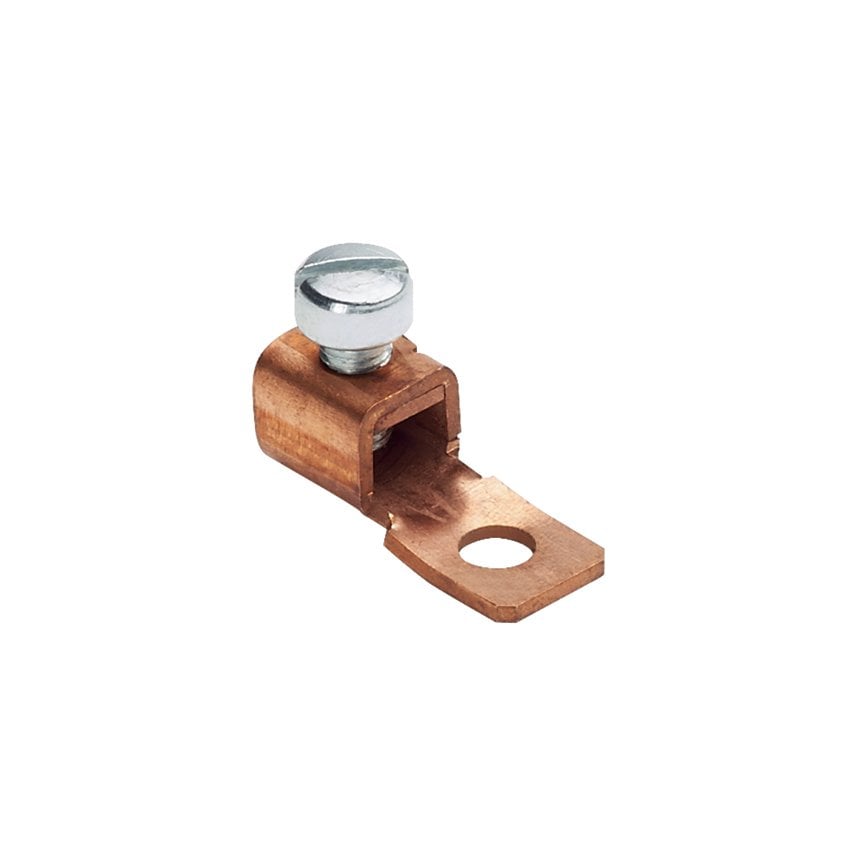 Tek bir delik, bakır, tek kovan, düz sabit dil çıkıntısı, 14 # - # 4 AWG, 1/4 (6.4mm) saplama deliği.