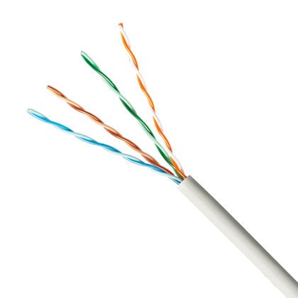 Yüksek performanslı bakır kablo, kategori 5e U / UTP, düşük duman sıfır halojen (LSZH), 4-çift iletkenler HDPE yalıtımlı 24 AWG yapı, çift bükülmüş ve tüm dört çift beyaz bir LSZH ceket ile kaplanmıştır.