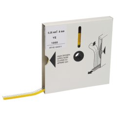 Yalıtımlı yüksükleri, mini makara üzerinde bir sarı tel DİN manşonlar, # 24 AWG (0.25mm²) tel boyutu, 0.31 (8.0 mm) Pim uzunluğu.