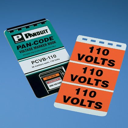 Gerilim işaretleyici kitabı, '220 Volt' (gösterge), vinil, siyah / turuncu, 3 markörler / sayfa 30 markörler / kitap.