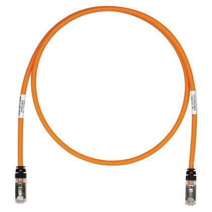 Bakır yama kablosu, kategori 6A, her iki ucunda TX6A ™ 10Gig ™ modüler fişleri, 18 metre ile 10 Gb / s turuncu S / FTP kablosu.