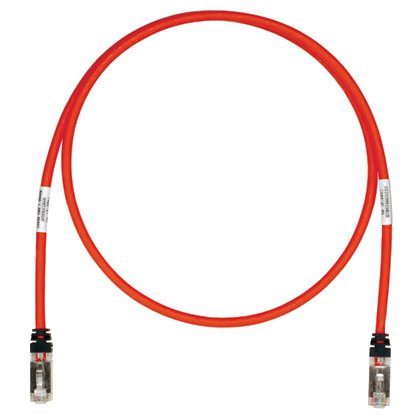 Bakır yama kablosu, kategori 6A, her iki ucunda TX6A ™ 10Gig ™ modüler fişleri, 18 metre ile 10 Gb / s kırmızı S / FTP kablosu.