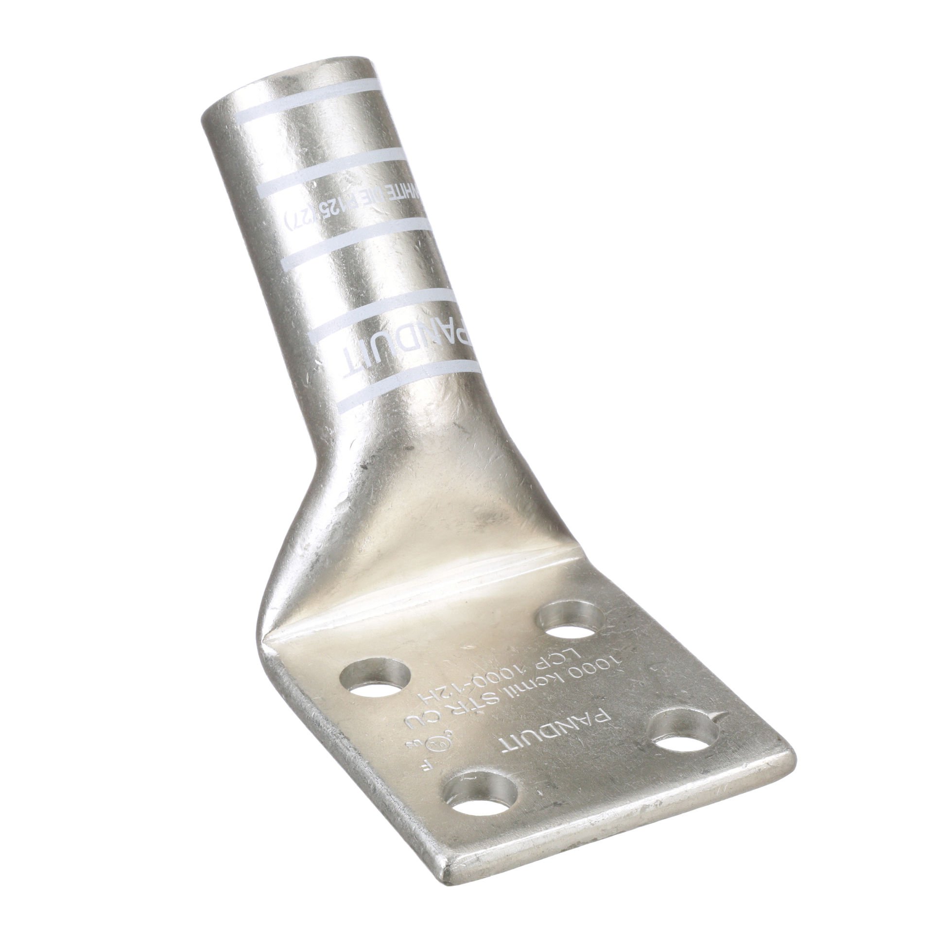 Bakır sıkıştırma pabucu 4 Delik 1250 kcmil, 1/2'' (12,7mm) saplama, 1.75'' delik aralığı 45 ° Dirsek