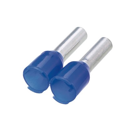 İzoleli yüksükleri, makara üzerinde tek kablolu mavi DİN manşonlar, 14 AWG (2.5mm²), 0.31 (8.0mm) pim uzunluğu.