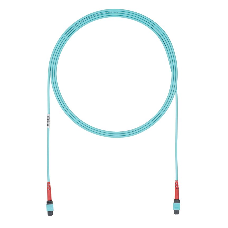 OM4 24 lif, Bağlantı, Plenum, 24F MPO Kadın 24F MPO Kadın, Metot B, optimize edilmiş IL, 4 ft, Aqua