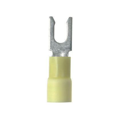 Kilitleme çatal terminal vinil 12- 10 AWG, büyük tel O.D., standart paket için 10. saplama boyutu, genleşmiş yalıtım, yalıtılmış.
